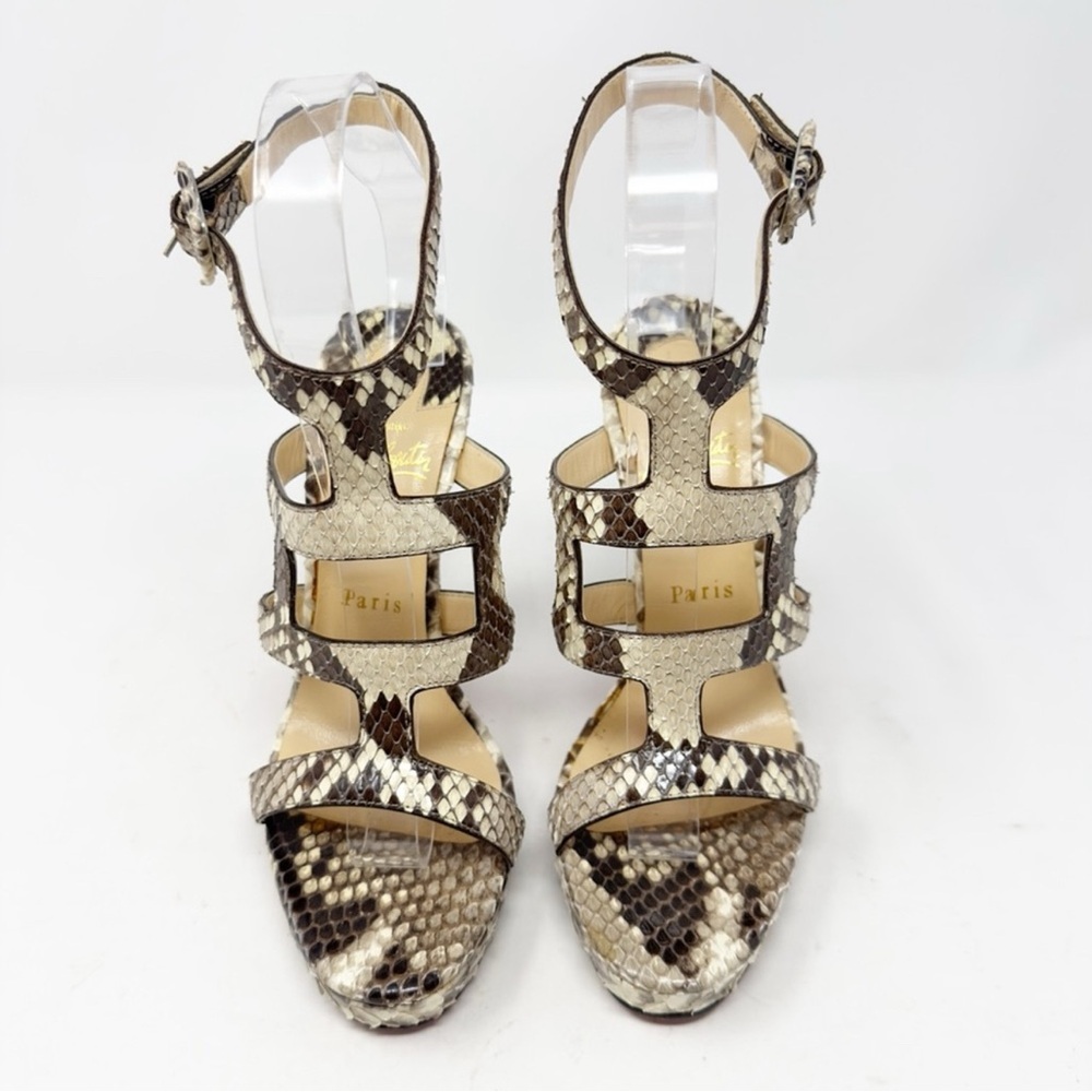 Christian Louboutin Snakeskin Heels - Beige and Dark Brown - Picture 2 of 7